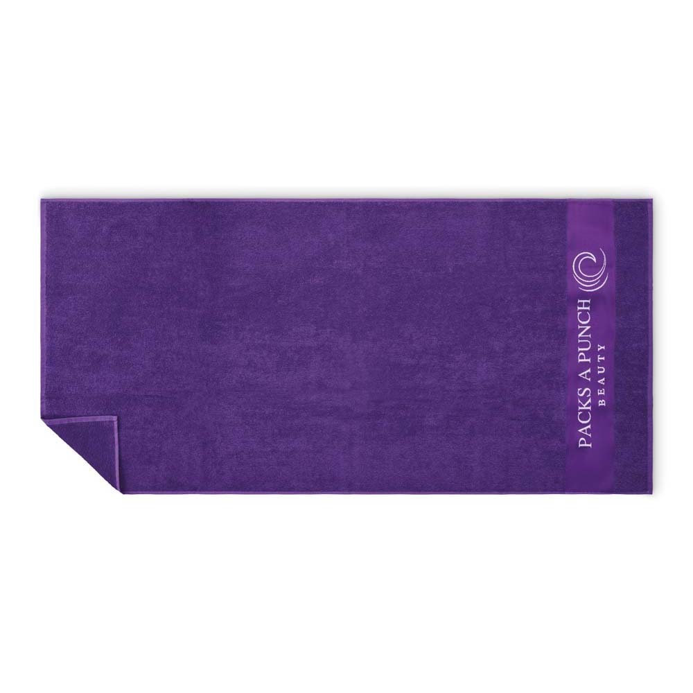 Toalla de playa de algodón con borde tejido jacquard (350 ó 400 g/m²) personalizado con logo