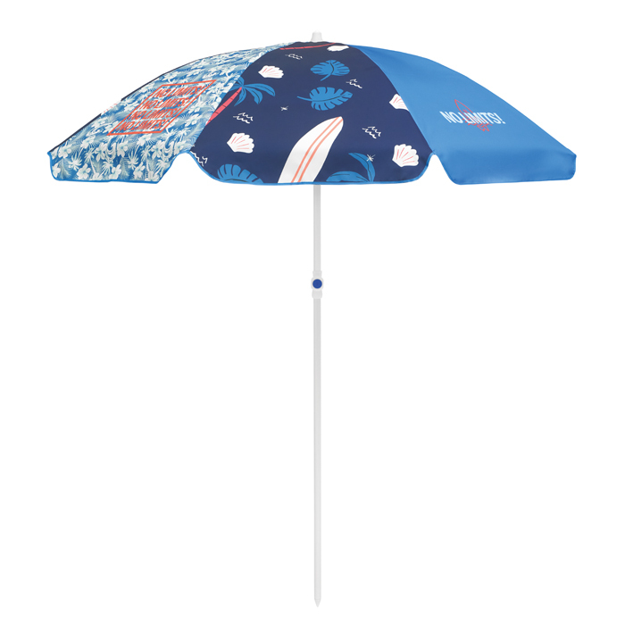 Sombrilla de playa de diámetro Ø180cm/40″ con 2 postes de metal. personalizado con logo