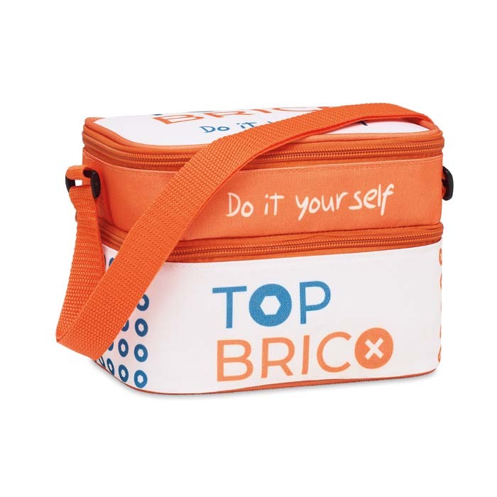 Bolsa nevera de tamaño pequeño para el almuerzo, de 2 capas y con un diseño a todo color. personalizado con logo