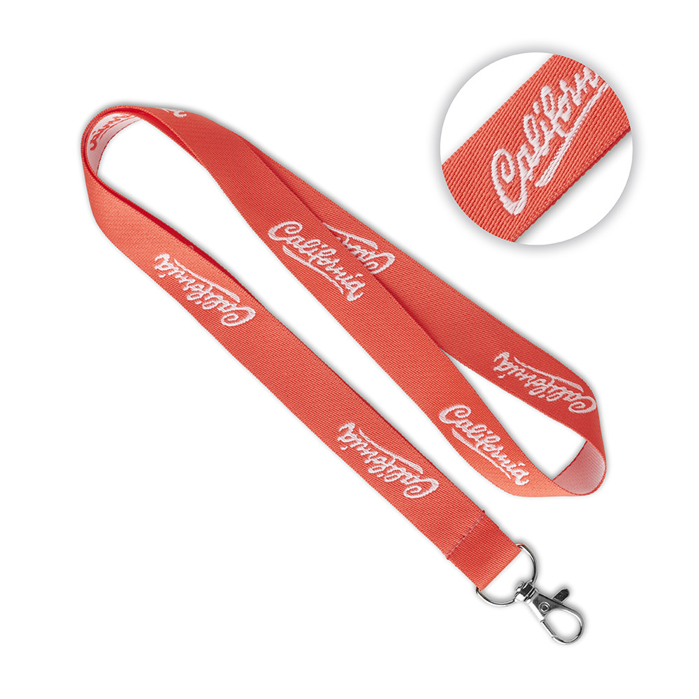 Lanyard de poliéster tejido en color pantone. personalizado con logo