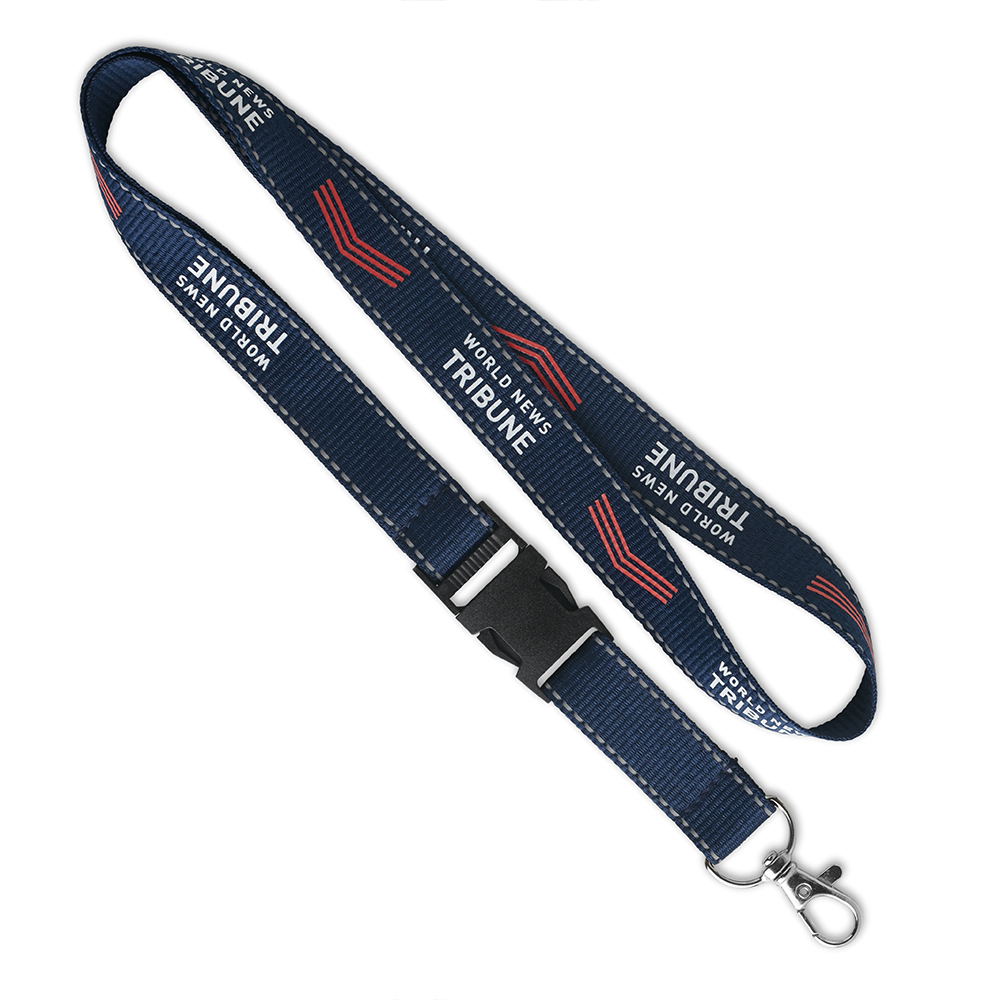 Lanyard desmontable de poliéster con hilos reflectantes. personalizado con logo