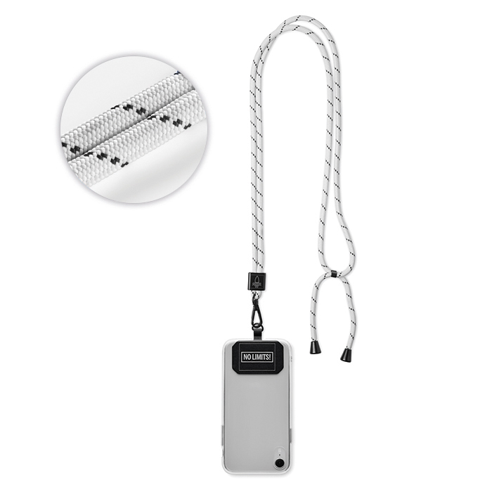 Cordón cruzado porta teléfono hecho de RPET 2-tonos personalizado con logo
