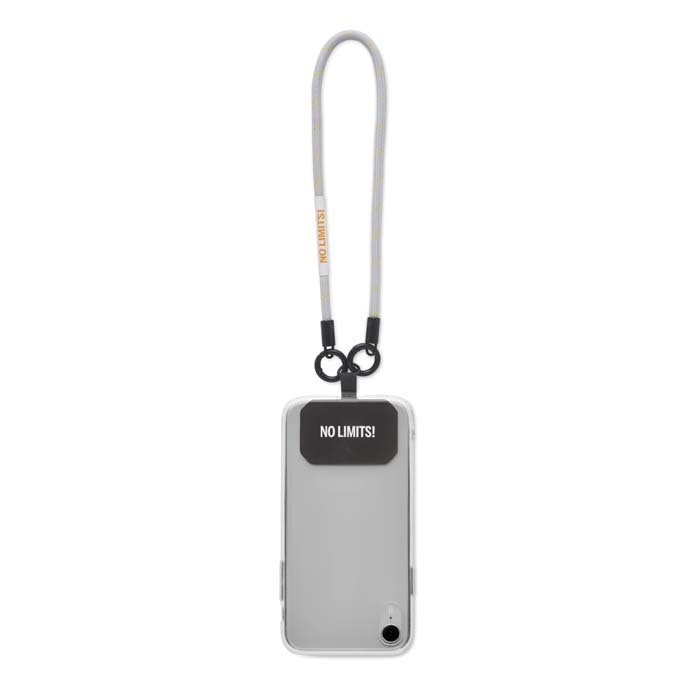 Llavero y cuelga móvil de un solo cordón. personalizado con logo