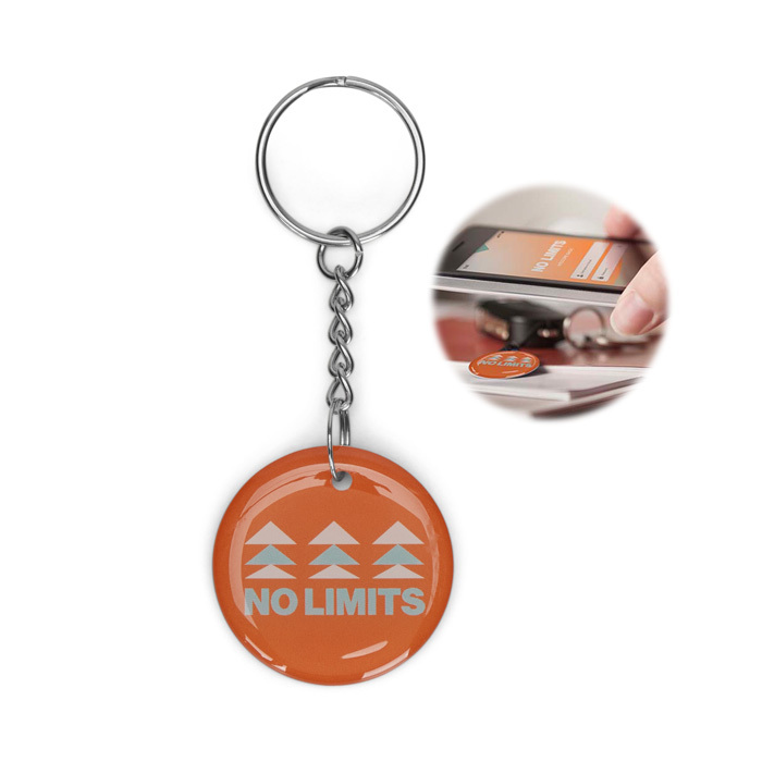 Llavero redondo preprogramado NFC con doming. personalizado con logo