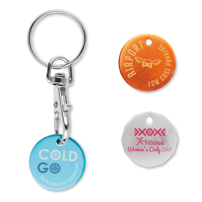 Moneda para carrito de aluminio con diseño a todo color personalizado con logo