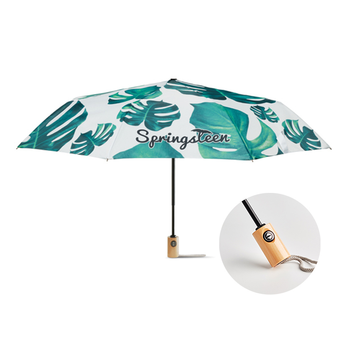 Paraguas de tormenta de diámetro 95cm/21″. Mango de madera y apertura automática. personalizado con logo