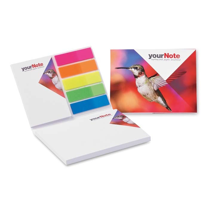Bloc de notas de papel de tapa blanda con su diseño en cada nota adhesiva. personalizado con logo
