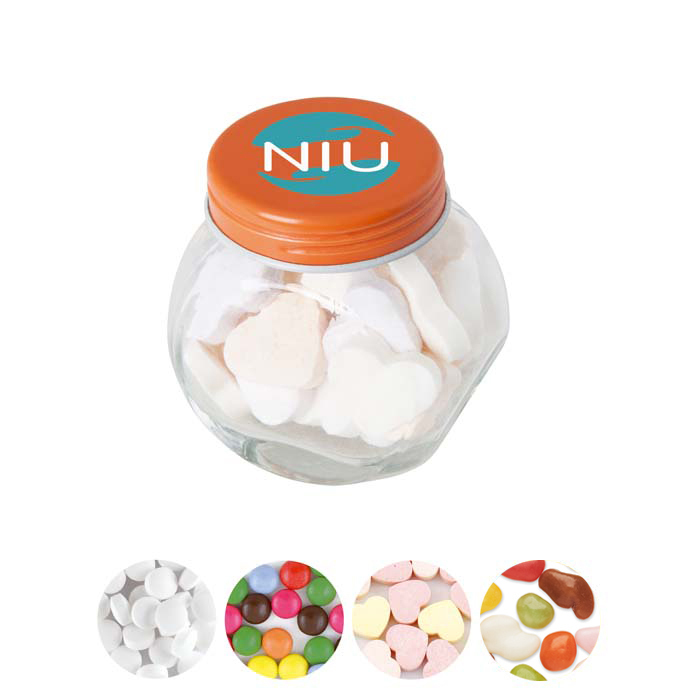 Recipiente de cristal con caramelos de menta o dulces personalizado con logo